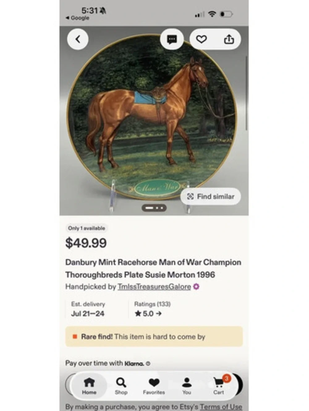 Man O’ War collectible plate